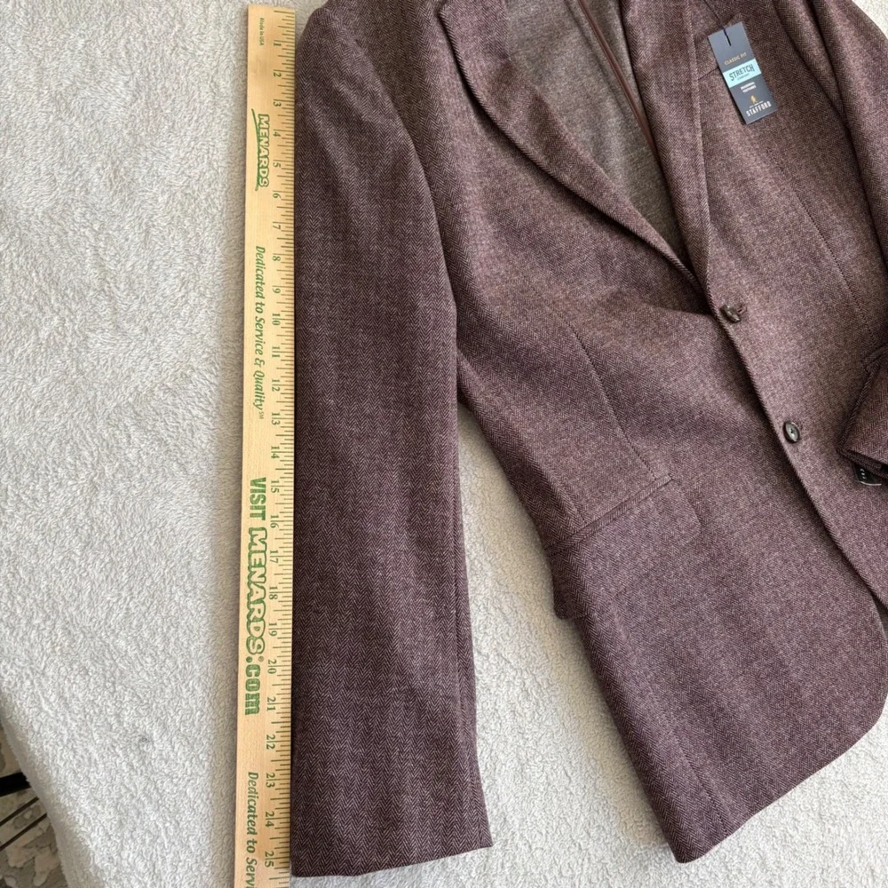 Stafford‎ Mens Burgundy Herringbone Stretch Classic Fit Sport Coat Blazer 40 Reg